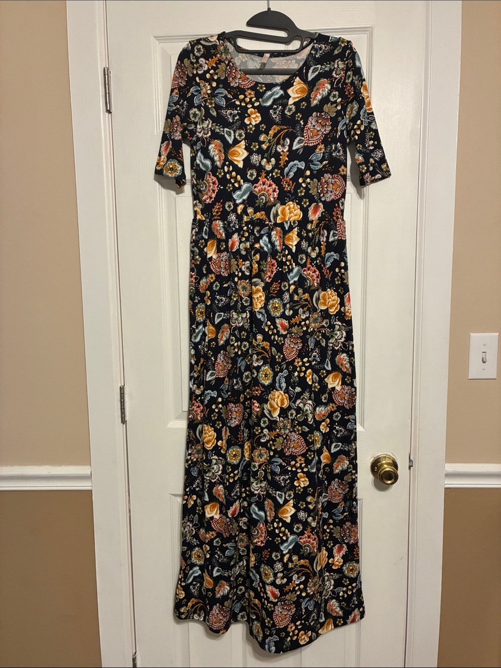 Popana Black Maxi Dress with Yellow, Rust and Blue Floral Print